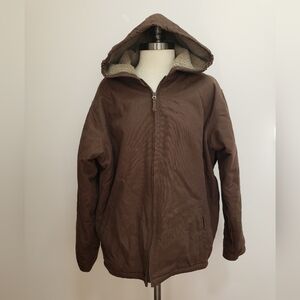 Blue Mountain Dark Brown Cotton Sherpa Lined Hooded Jacket, Size XL